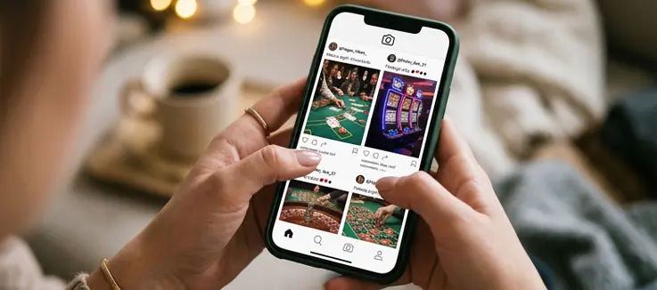 Person looking at his phone with the Instagram logo