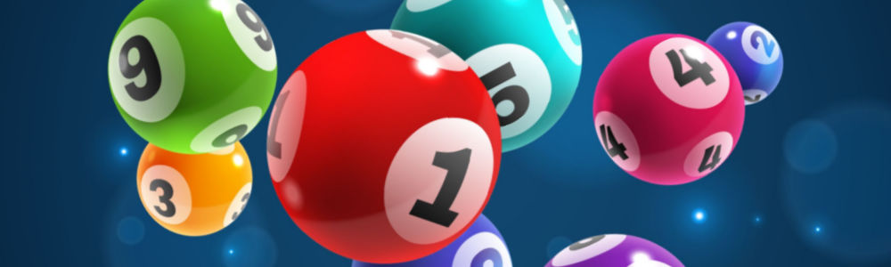 flying lottery balls on a blue star-studded background