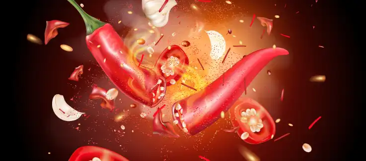 bursting of red chili peppers