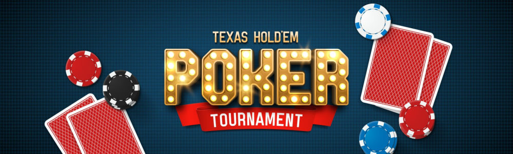 Texas Hold ‘Em poker banner with chips and cards