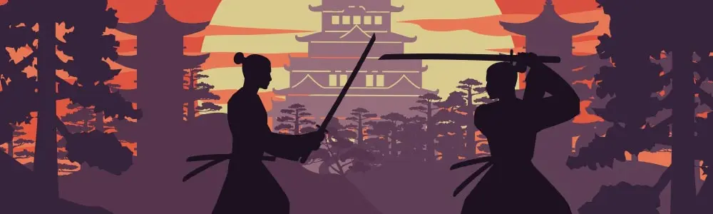 silhouette design of Japanese warriors