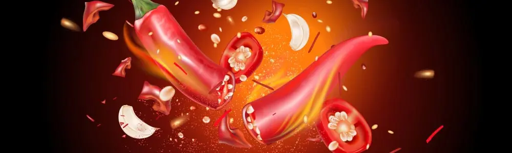 hot red pepper against a burst of red  