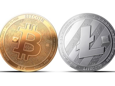 Bitcoin and Lite Coin on a white background