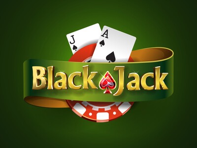 Jack and Ace of spades with a poker chip and a ribbon around saying Blackjack