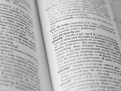 close up of an open dictionary