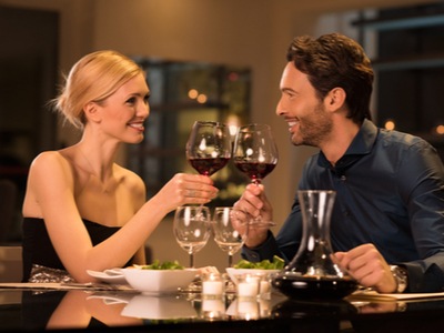 couple on a date having a glass of wine