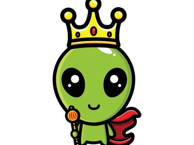 drawing of a cute alien wearing a crown, a cape and holding a sceptre