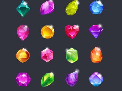 illustration of colorful gems lined up like on a slot machine