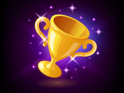 image of a gold trophy with stars all around on a purple background