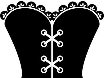 black drawing of an old-fashioned corset on a white background