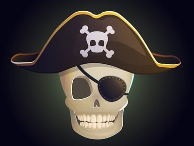 illustration of a skull wearing a pirate hat