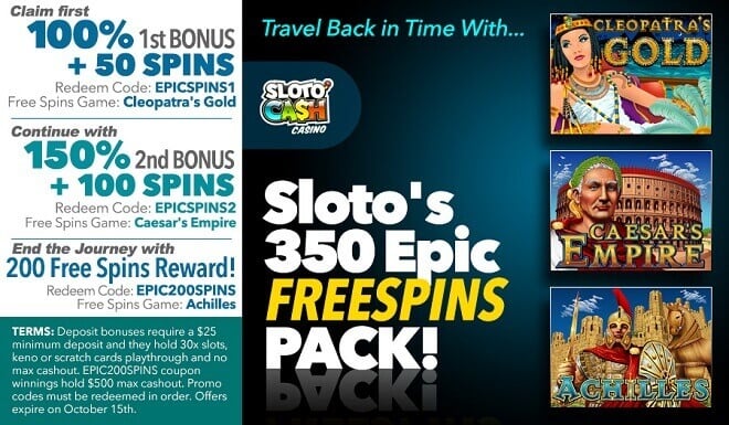 Travel Back in Time With Sloto's Epic Free Spins Pack