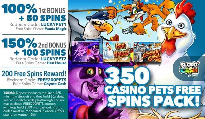 Sloto'Cash 350 Free Spins Pack