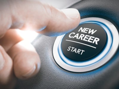 thumb clicking a button that says New Career Start
